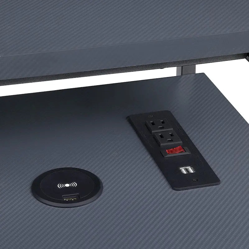 Scrivania da gaming contemporanea da 48 pollici con luci LED RGB, ripiano per monitor e hub di ricarica USB
