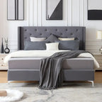 Struttura Letto a Piattaforma Queen Size in Velluto, Testiera capitonné, Gambe in Metallo da 15 cm