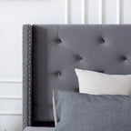 Struttura Letto a Piattaforma Queen Size in Velluto, Testiera capitonné, Gambe in Metallo da 15 cm