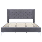 Struttura Letto a Piattaforma Queen Size in Velluto, Testiera capitonné, Gambe in Metallo da 15 cm
