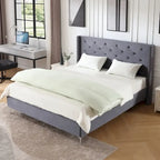 Struttura Letto a Piattaforma Queen Size in Velluto, Testiera capitonné, Gambe in Metallo da 15 cm