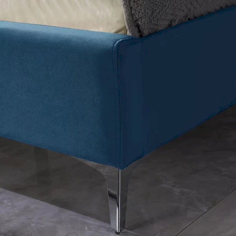 Struttura Letto a Piattaforma Queen Size in Velluto, Testiera capitonné, Gambe in Metallo da 15 cm