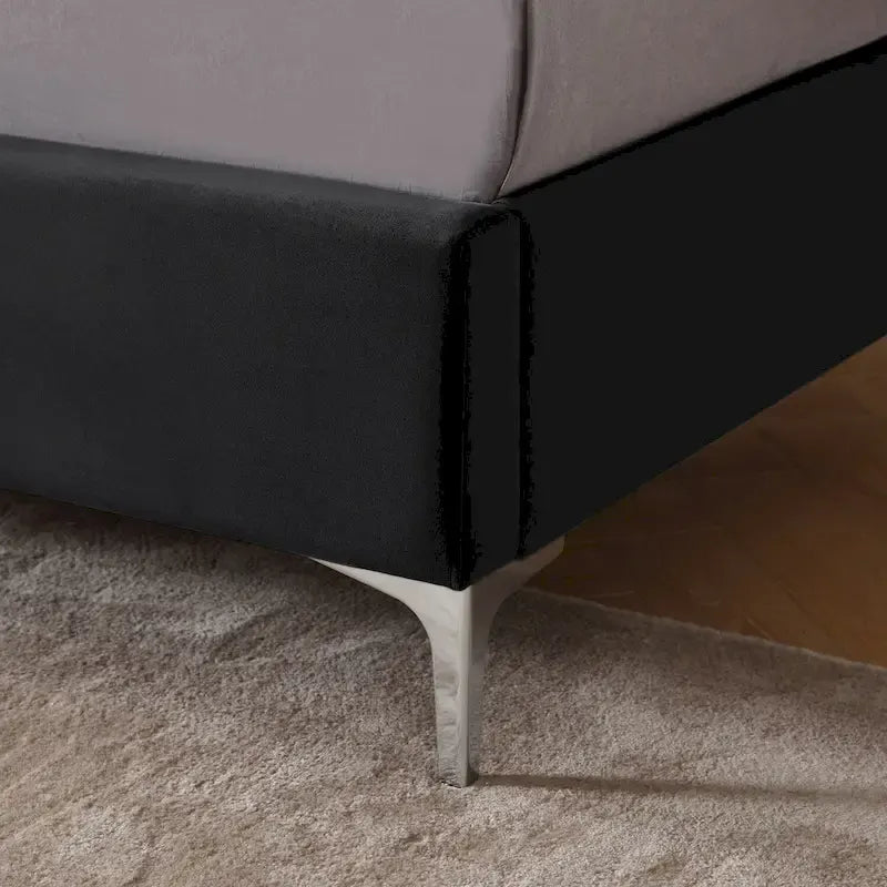 Struttura Letto a Piattaforma Queen Size in Velluto, Testiera capitonné, Gambe in Metallo da 15 cm