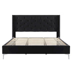 Struttura Letto a Piattaforma Queen Size in Velluto, Testiera capitonné, Gambe in Metallo da 15 cm