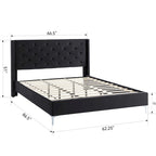 Struttura Letto a Piattaforma Queen Size in Velluto, Testiera capitonné, Gambe in Metallo da 15 cm