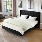 Struttura Letto a Piattaforma Queen Size in Velluto, Testiera capitonné, Gambe in Metallo da 15 cm