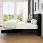 Struttura Letto a Piattaforma Queen Size in Velluto, Testiera capitonné, Gambe in Metallo da 15 cm
