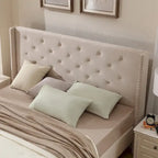 Struttura Letto a Piattaforma Queen Size in Velluto, Testiera capitonné, Gambe in Metallo da 15 cm