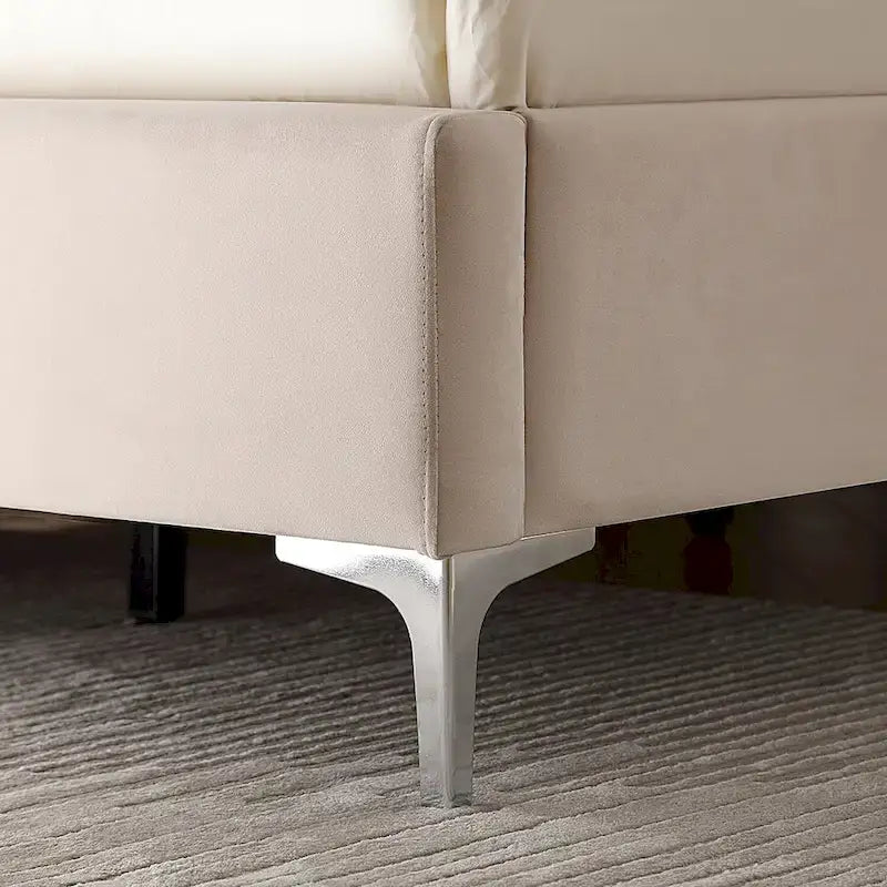 Struttura Letto a Piattaforma Queen Size in Velluto, Testiera capitonné, Gambe in Metallo da 15 cm