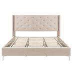 Struttura Letto a Piattaforma Queen Size in Velluto, Testiera capitonné, Gambe in Metallo da 15 cm