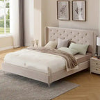 Struttura Letto a Piattaforma Queen Size in Velluto, Testiera capitonné, Gambe in Metallo da 15 cm