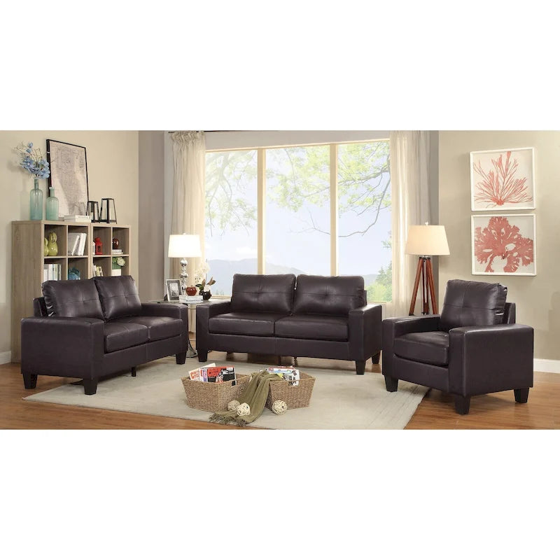 Divano lineare Newbury in similpelle con braccioli svasati - 32L x 71W x 36H
