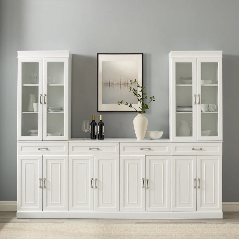 Set di 3 Mobili Dispensa Stanton con Credenza e Ante in Vetro - 14.5x95x78
