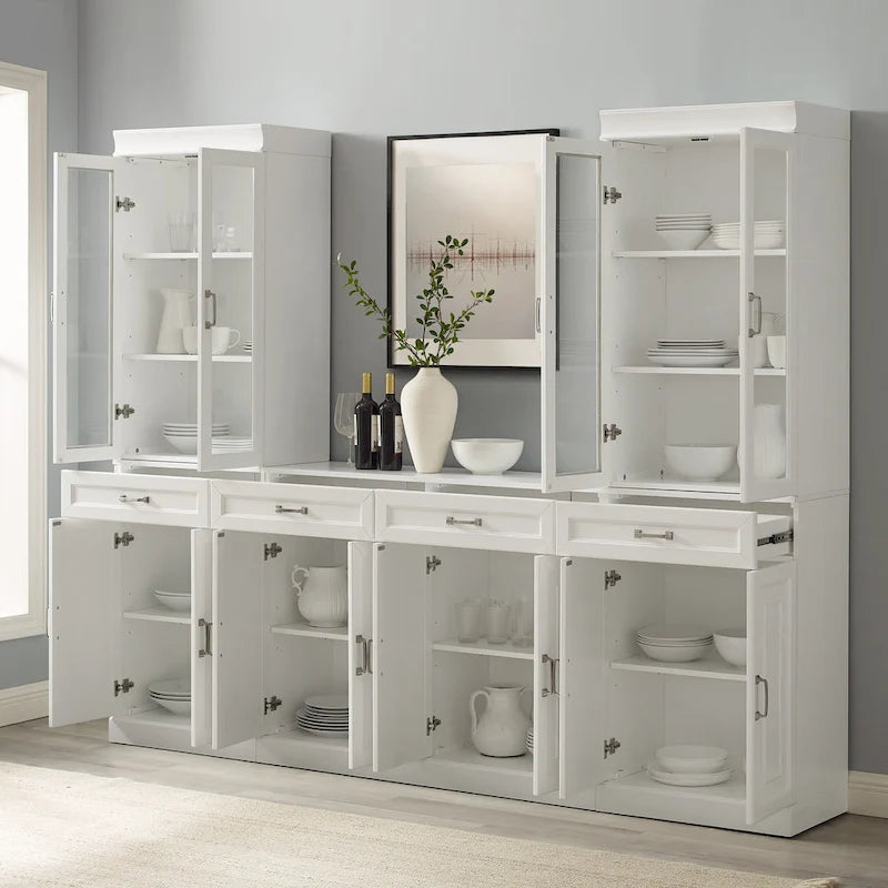 Set di 3 Mobili Dispensa Stanton con Credenza e Ante in Vetro - 14.5x95x78