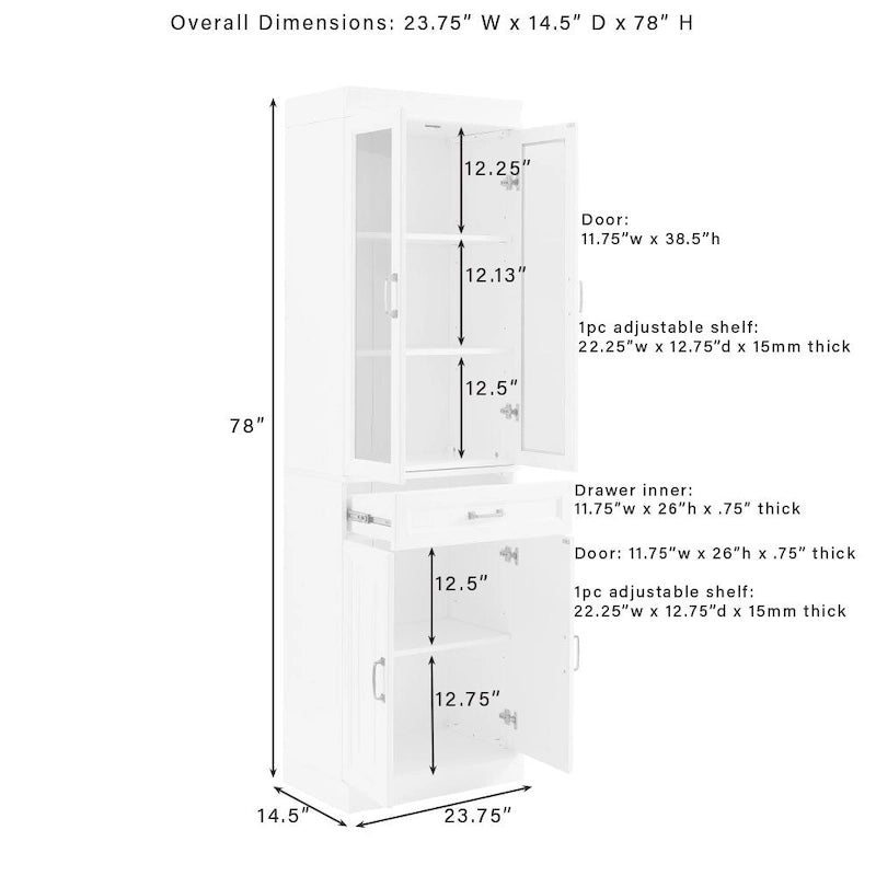 Set di 3 Mobili Dispensa Stanton con Credenza e Ante in Vetro - 14.5x95x78