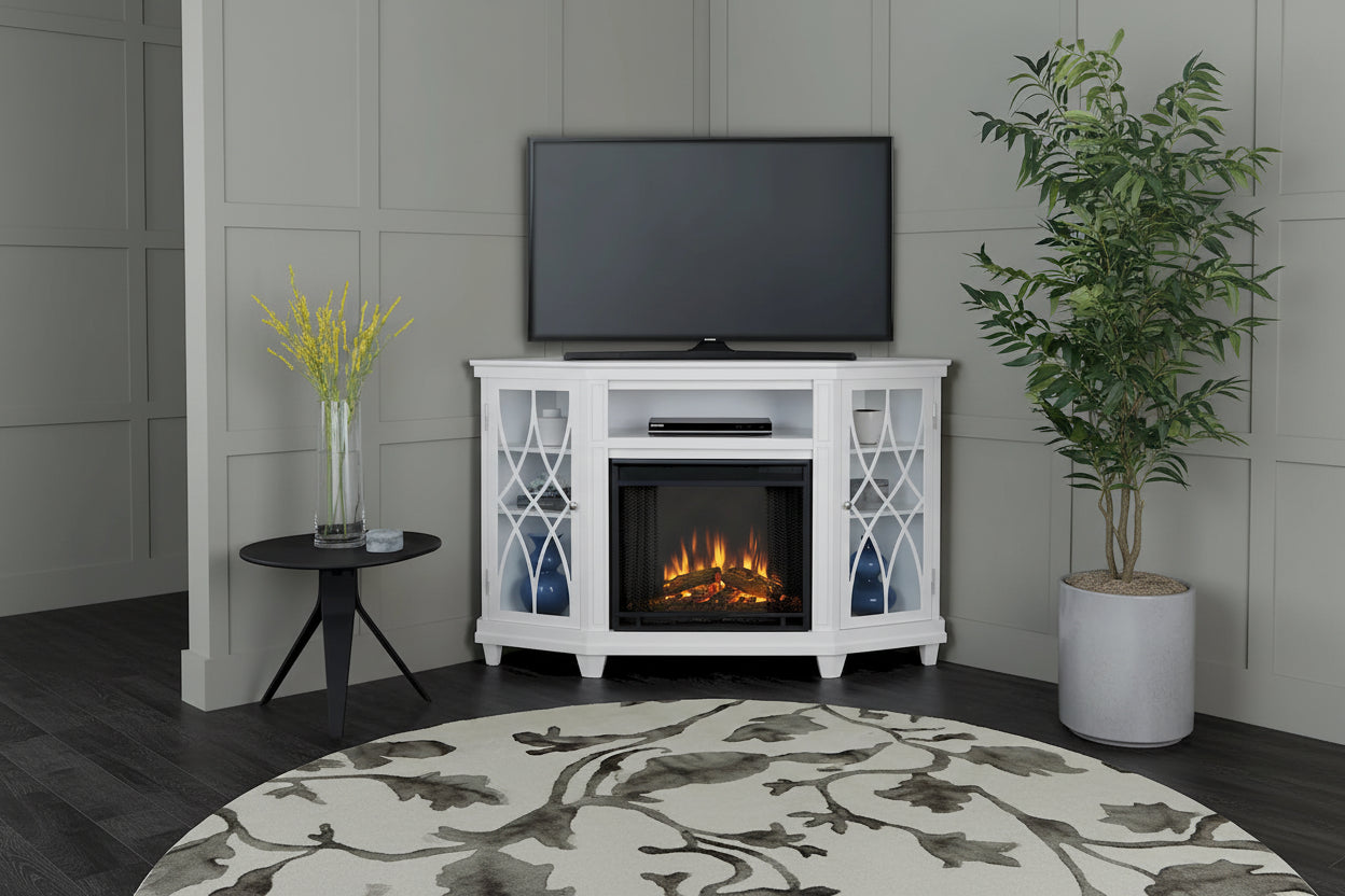 Lynette 56 TV Stand Electric Fireplace White by Real Flame