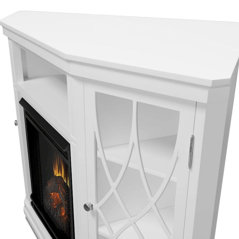 Mobile TV da 56 pollici con camino elettrico, design ad angolo, bianco