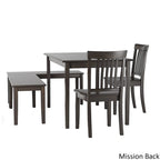 Set per angolo colazione rettangolare antico nero da 5 pezzi, tavolo, 2 sedie e 2 panche