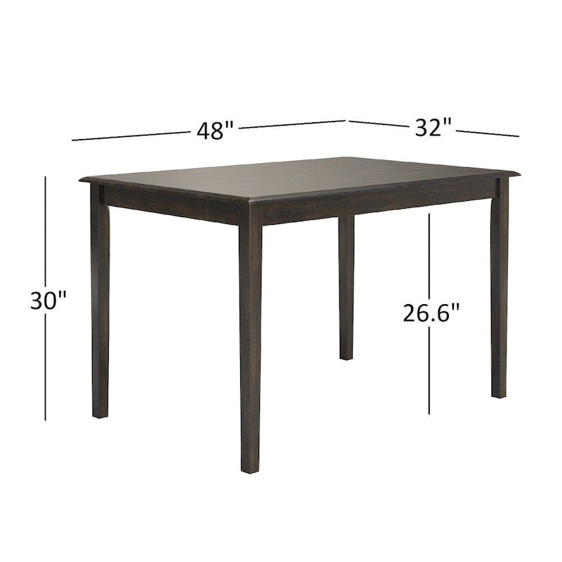 Set per angolo colazione rettangolare antico nero da 5 pezzi, tavolo, 2 sedie e 2 panche