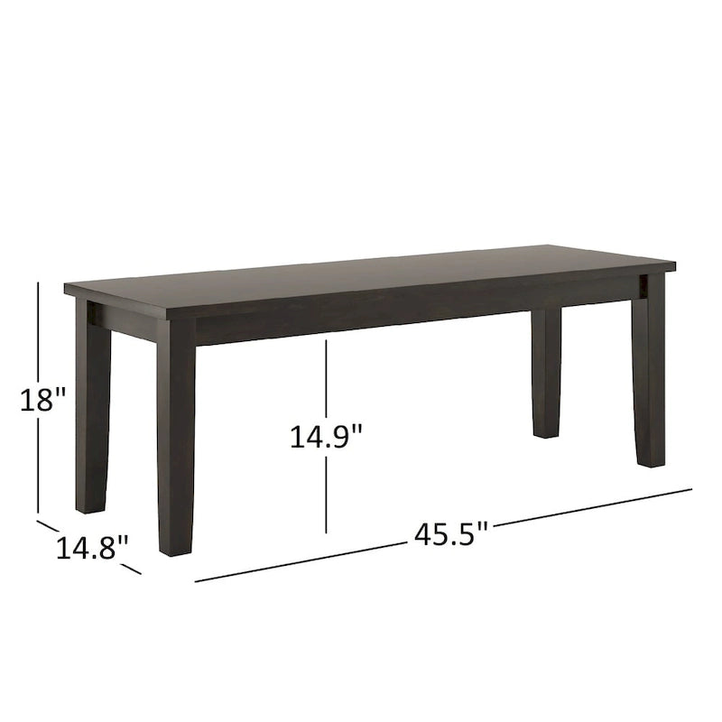 Set per angolo colazione rettangolare antico nero da 5 pezzi, tavolo, 2 sedie e 2 panche