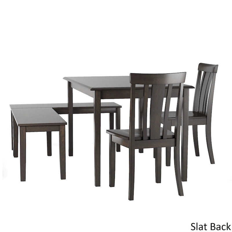 Set per angolo colazione rettangolare antico nero da 5 pezzi, tavolo, 2 sedie e 2 panche