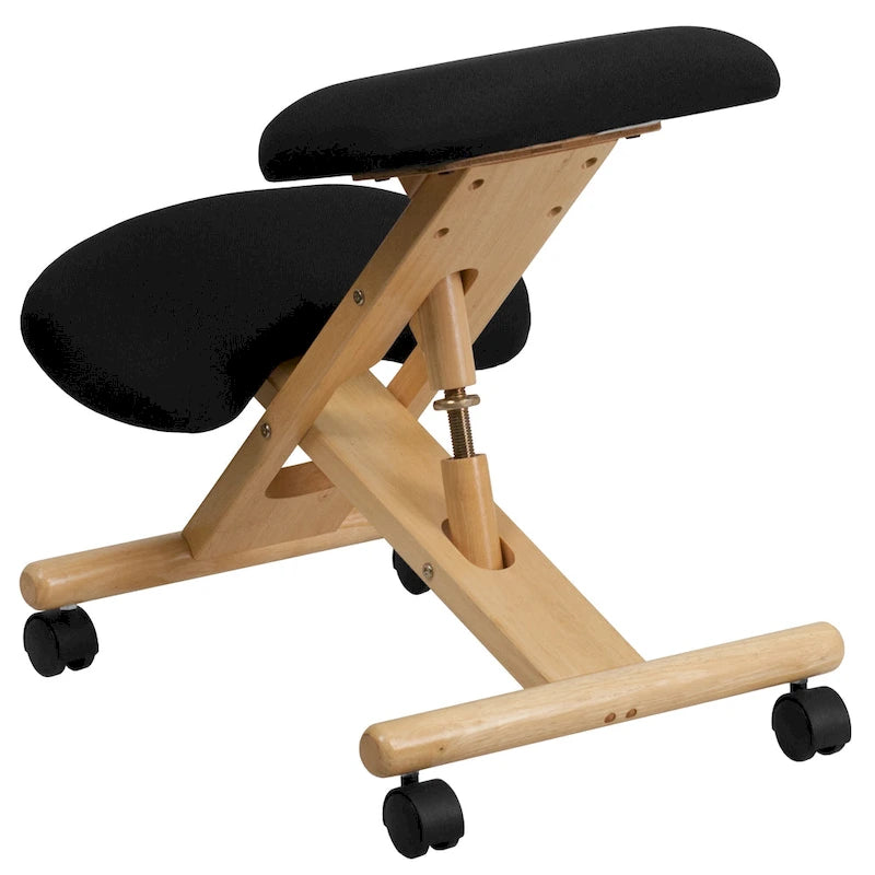 Sedia da ufficio inginocchiabile ergonomica in legno con rotelle in tessuto