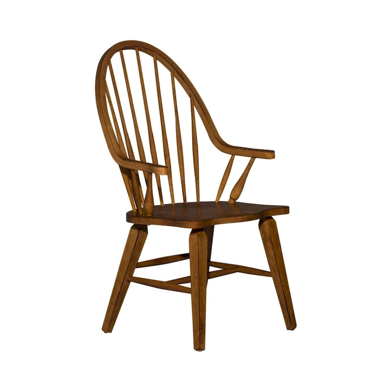 Sedia Windsor con schienale, in legno di Hevea, finitura tabacco, gambe affusolate a compasso