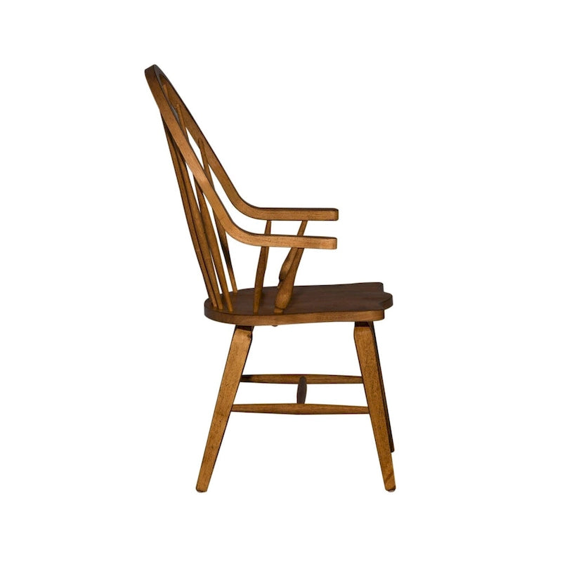 Sedia Windsor con schienale, in legno di Hevea, finitura tabacco, gambe affusolate a compasso