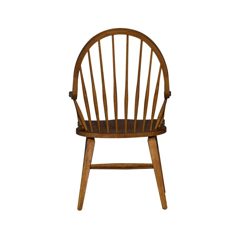 Sedia Windsor con schienale, in legno di Hevea, finitura tabacco, gambe affusolate a compasso