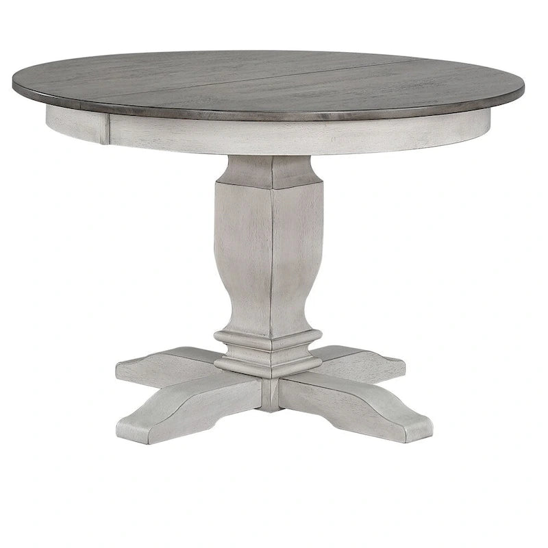 Set da pranzo transitorio 5 pezzi, legno di gomma, grigio cenere e bianco tempesta