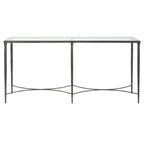 Consolle in ferro con piano in vetro temperato, nero rustico - 63L x 30A x 14P