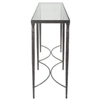 Consolle in ferro con piano in vetro temperato, nero rustico - 63L x 30A x 14P
