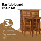 Set da bar 3 pezzi, 104,9x50,8x109,9 cm in legno massello di acacia