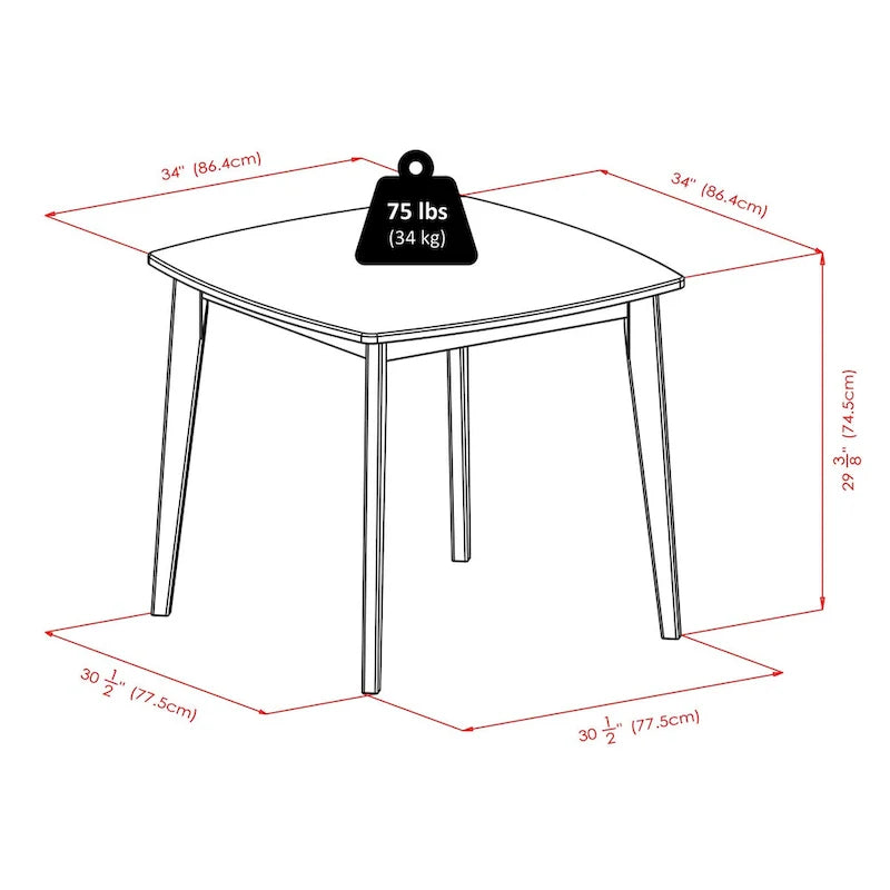 Tavolo da pranzo rotondo in legno massello, noce, profilo curvo con gambe affusolate - 34x34x29 pollici
