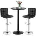 Set Tavolo da Bar da 3 Pezzi, Tavolo Rotondo da 60 cm e 2 Sgabelli da Bar Girevoli Regolabili, Nero
