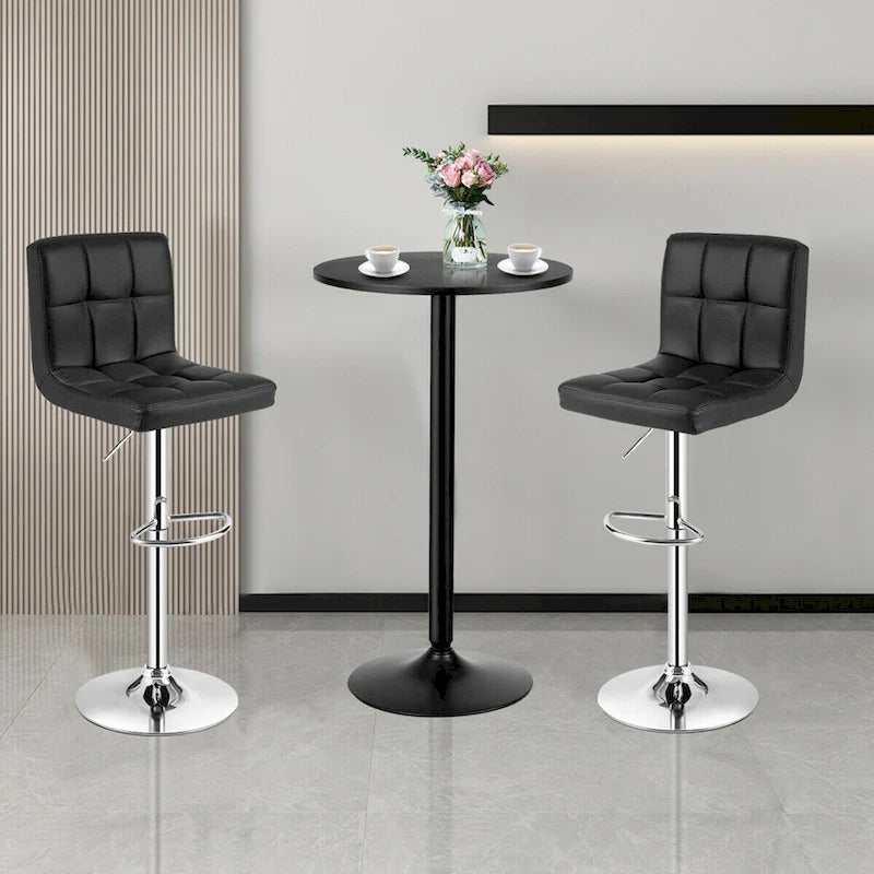 Set Tavolo da Bar da 3 Pezzi, Tavolo Rotondo da 60 cm e 2 Sgabelli da Bar Girevoli Regolabili, Nero