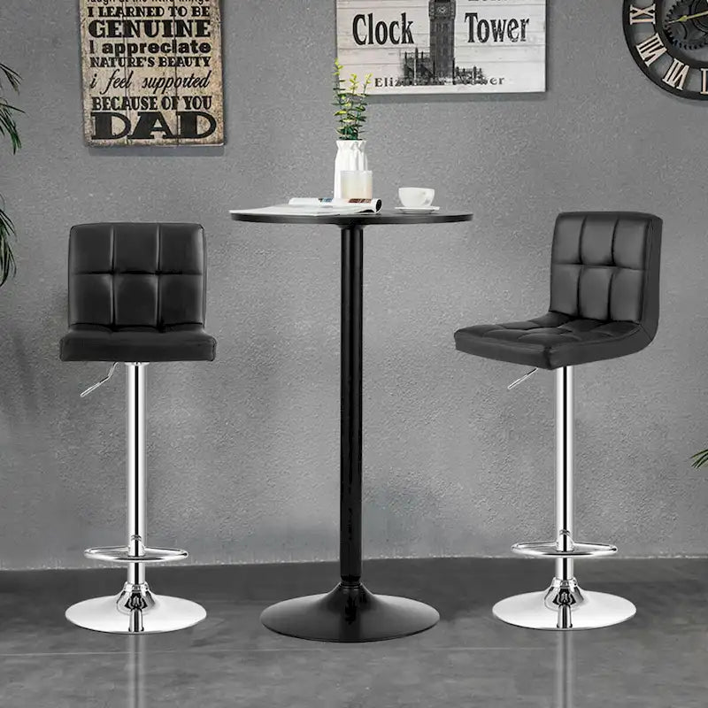 Set Tavolo da Bar da 3 Pezzi, Tavolo Rotondo da 60 cm e 2 Sgabelli da Bar Girevoli Regolabili, Nero