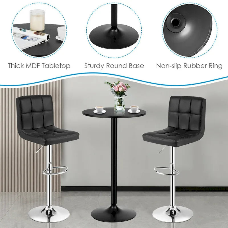 Set Tavolo da Bar da 3 Pezzi, Tavolo Rotondo da 60 cm e 2 Sgabelli da Bar Girevoli Regolabili, Nero