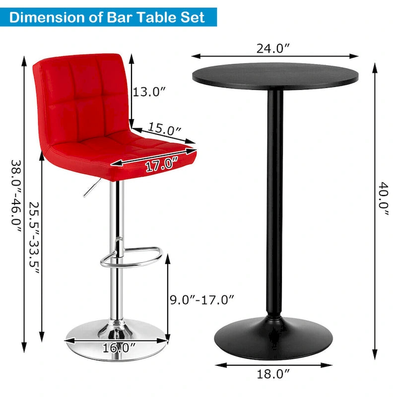 Set Tavolo da Bar da 3 Pezzi, Tavolo Rotondo da 60 cm e 2 Sgabelli da Bar Girevoli Regolabili, Nero