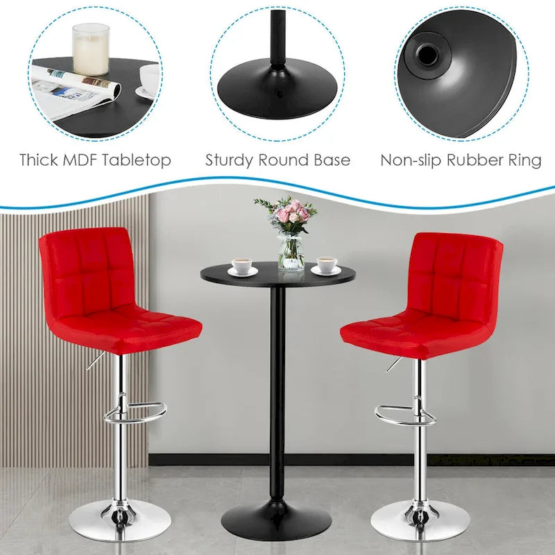 Set Tavolo da Bar da 3 Pezzi, Tavolo Rotondo da 60 cm e 2 Sgabelli da Bar Girevoli Regolabili, Nero