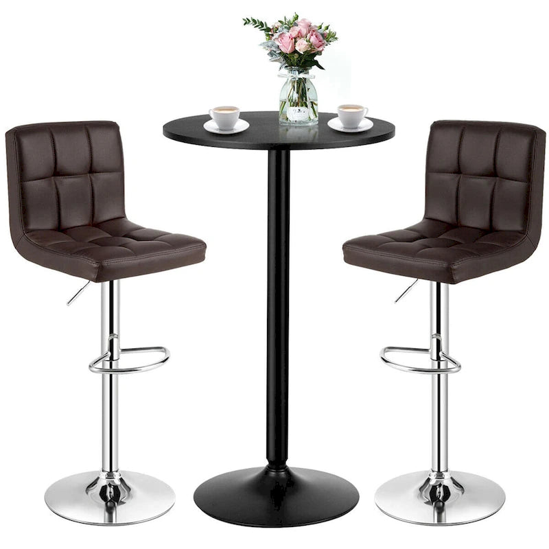 Set Tavolo da Bar da 3 Pezzi, Tavolo Rotondo da 60 cm e 2 Sgabelli da Bar Girevoli Regolabili, Nero