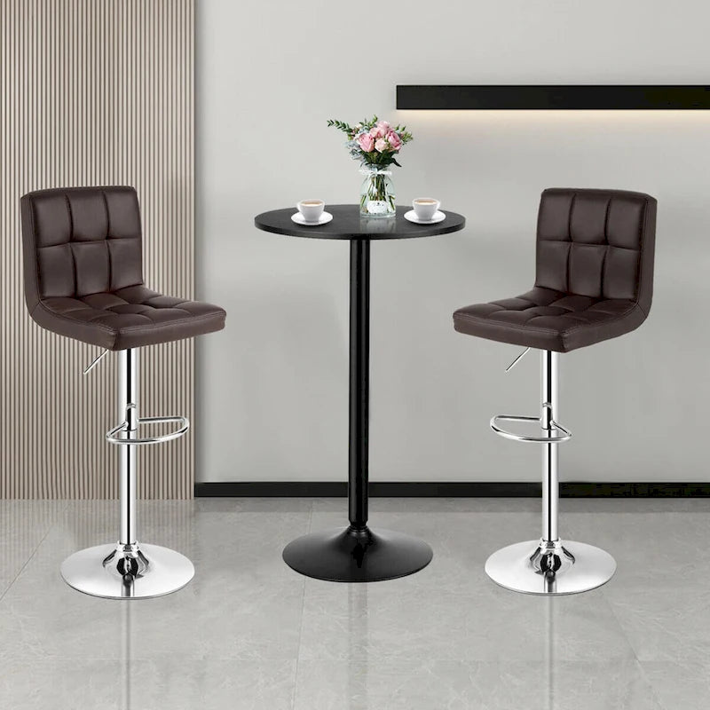 Set Tavolo da Bar da 3 Pezzi, Tavolo Rotondo da 60 cm e 2 Sgabelli da Bar Girevoli Regolabili, Nero