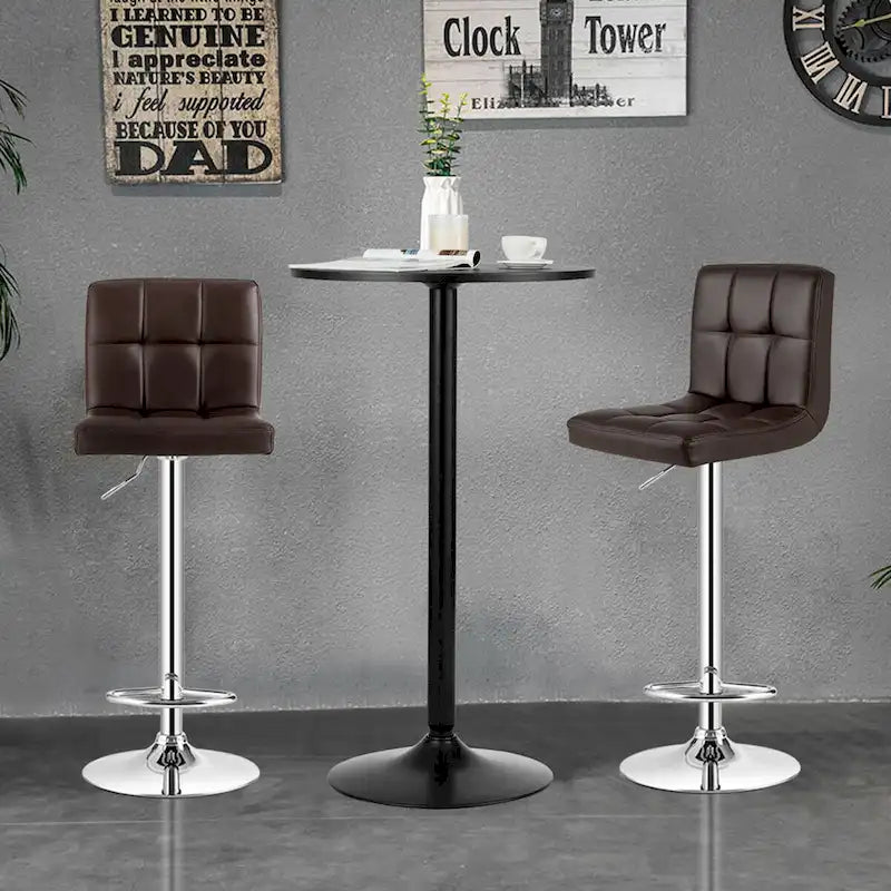 Set Tavolo da Bar da 3 Pezzi, Tavolo Rotondo da 60 cm e 2 Sgabelli da Bar Girevoli Regolabili, Nero