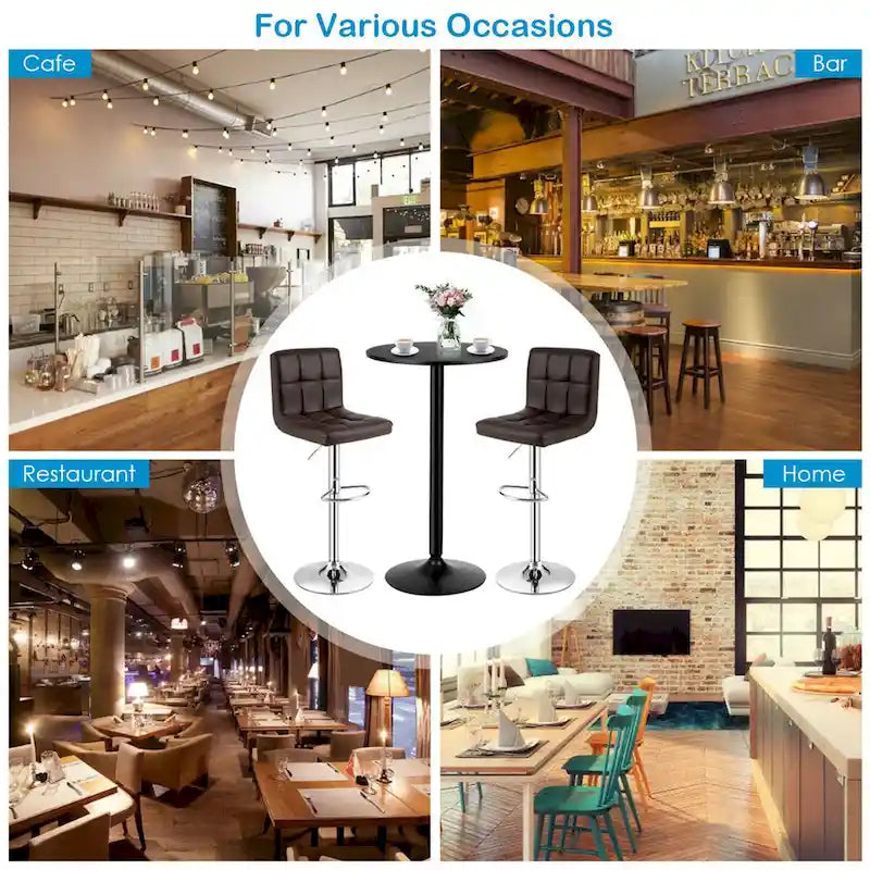 Set Tavolo da Bar da 3 Pezzi, Tavolo Rotondo da 60 cm e 2 Sgabelli da Bar Girevoli Regolabili, Nero
