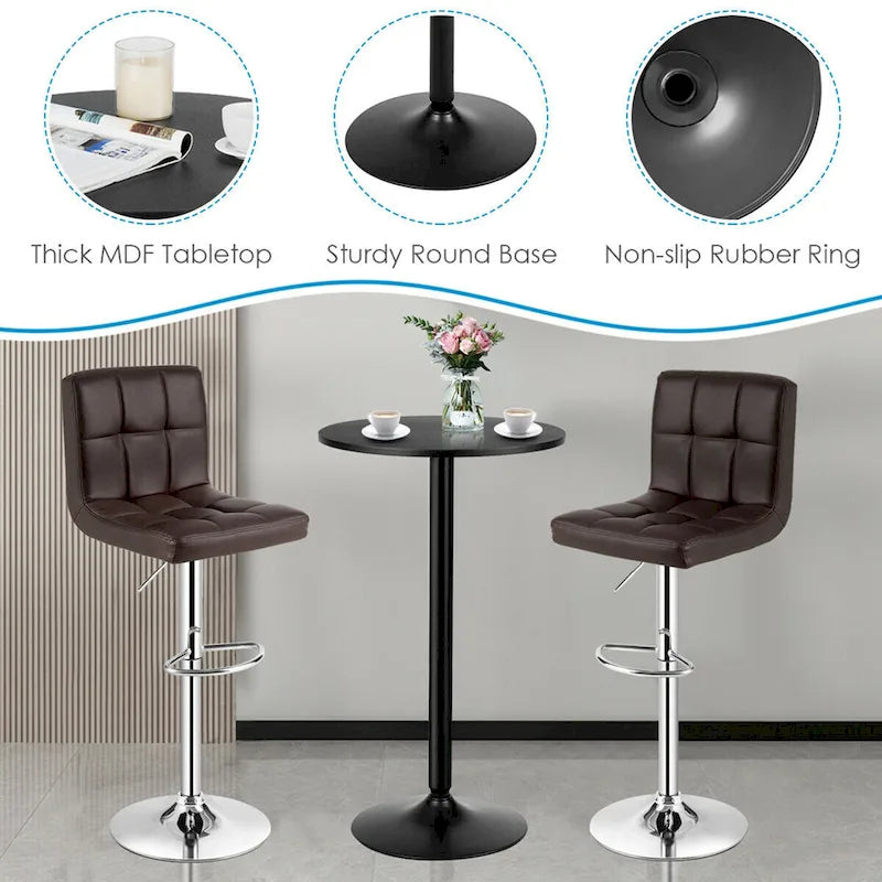Set Tavolo da Bar da 3 Pezzi, Tavolo Rotondo da 60 cm e 2 Sgabelli da Bar Girevoli Regolabili, Nero