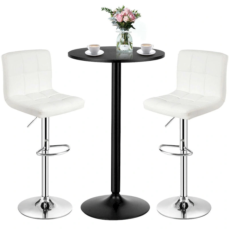 Set Tavolo da Bar da 3 Pezzi, Tavolo Rotondo da 60 cm e 2 Sgabelli da Bar Girevoli Regolabili, Nero