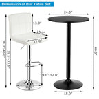 Set Tavolo da Bar da 3 Pezzi, Tavolo Rotondo da 60 cm e 2 Sgabelli da Bar Girevoli Regolabili, Nero