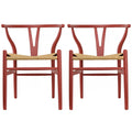 Set di 2 sedie da pranzo moderne in legno naturale con braccioli a Y e schienale, seduta in canapa, per casa, ristorante, ufficio, scrivania, cucina