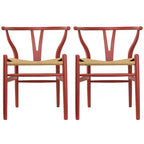 Set di 2 sedie da pranzo moderne in legno naturale con braccioli a Y e schienale, seduta in canapa, per casa, ristorante, ufficio, scrivania, cucina