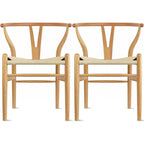 Set of 2 Natural Modern Wood Dining Chair With Back Y Arm Armchair Hemp Seat Home Restaurant Office Desk Work Kitchen